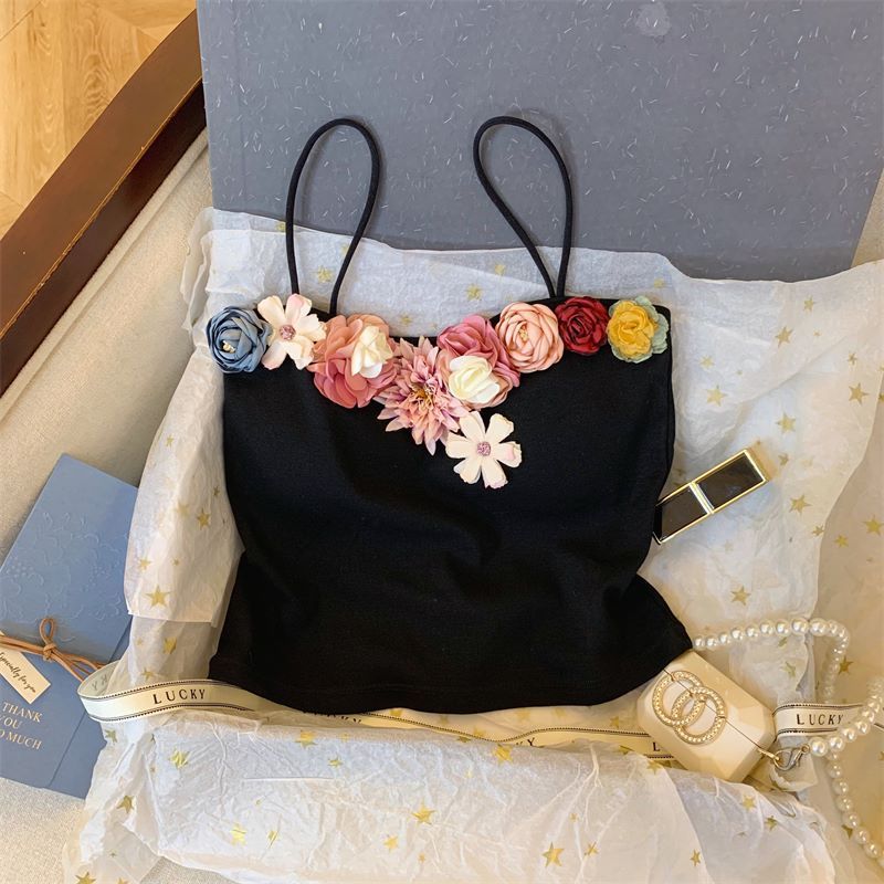 Dianruo 6342 Canotta estiva con scollo quadrato Sweet & Chic – Canotta floreale con lacci per donna (S-L)_voghion.com