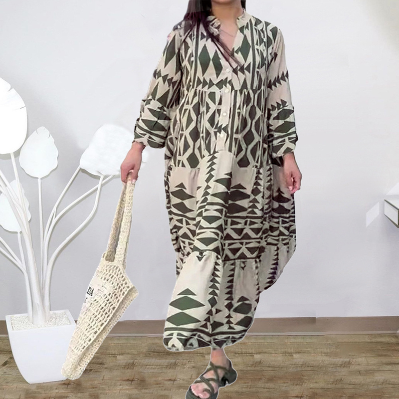Vestido boêmio estampado feminino grande de outono 2025 para mulheres_voghion.com