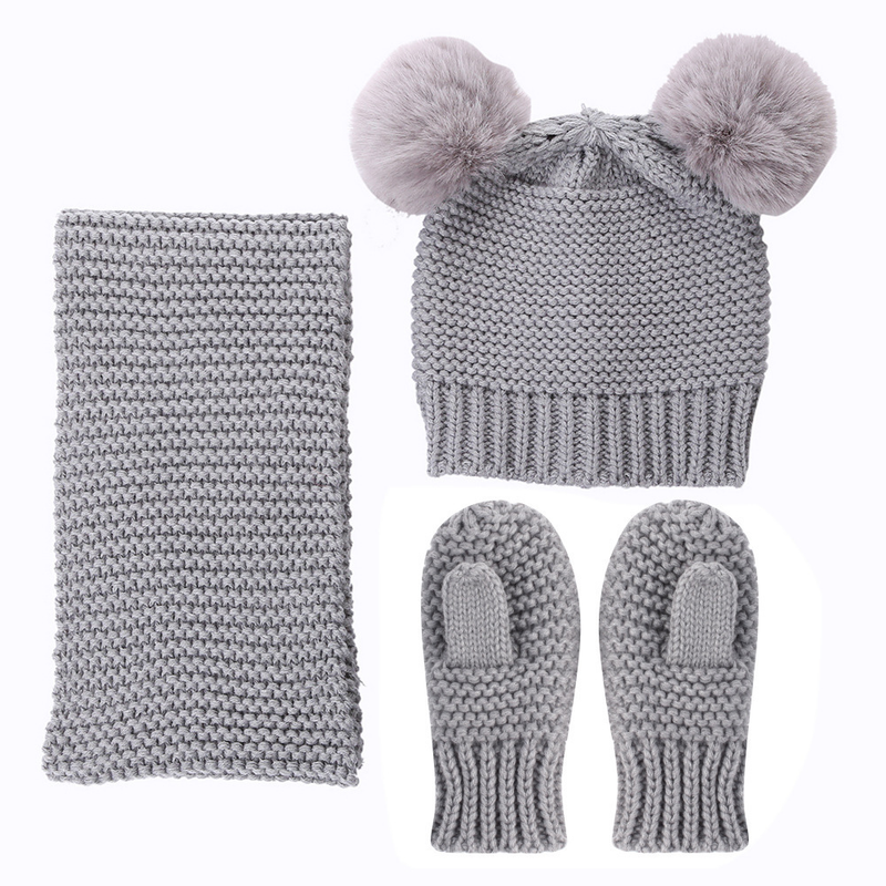 Vêtements pour bébé en laine monochrome, ensemble chaud pour enfants, chapeau, écharpe et gants, trois pièces_voghion.com