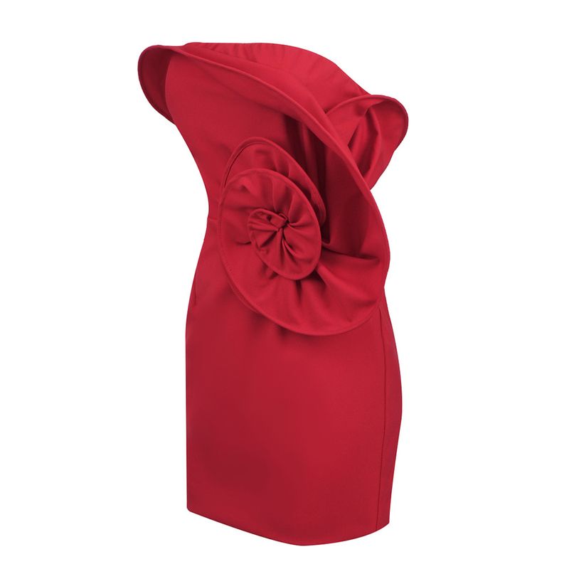 Damenbekleidung Weihnachtskleid Rotes Tube Top Blumen Dreidimensionales Kleid_voghion.com
