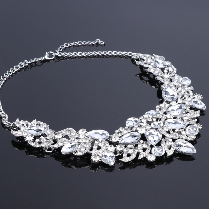 Set di bigiotteria da donna, da sposa, con strass, in cristallo, con collana di fiori e orecchini, per feste_voghion.com