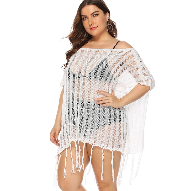plus size women's sexy hollow see-through collar loose beach blouse_voghion.com