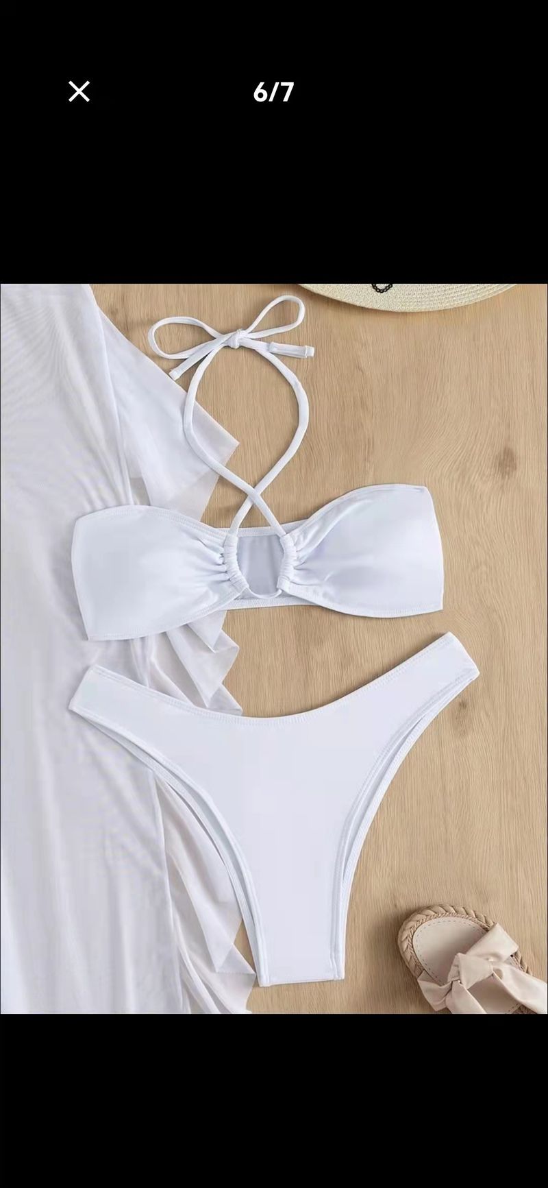 Bikini da donna sexy con copricostume e pantaloni in rete trasparente - Completo mare 3 pezzi nero/bianco (S/M/L)_voghion.com