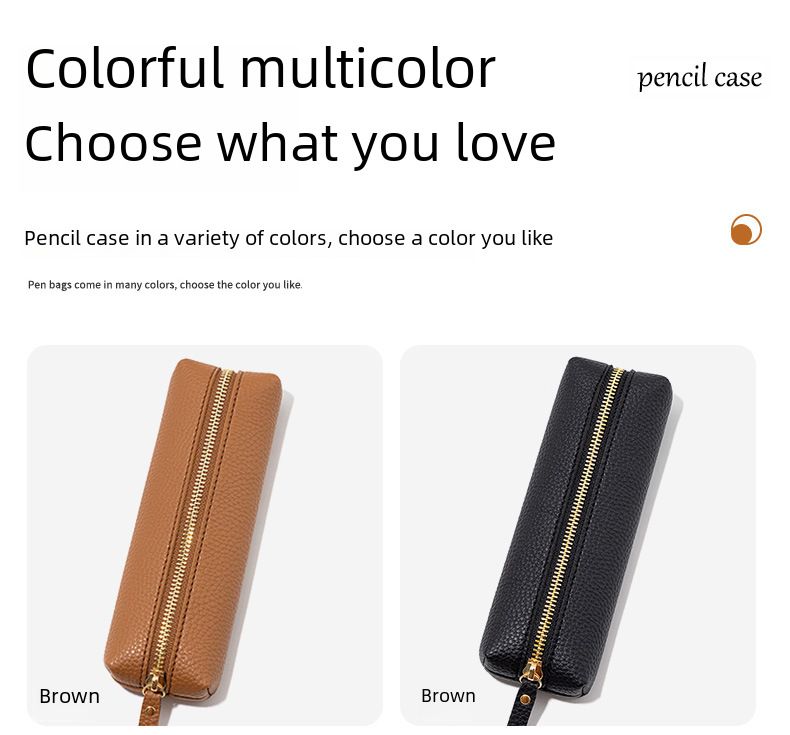 Estojo de couro simples para lápis, bolsa para armazenamento de canetas de escritório, caneta de assinatura, bolsa portátil com zíper à prova de vazamentos para artigos de papelaria_voghion.com