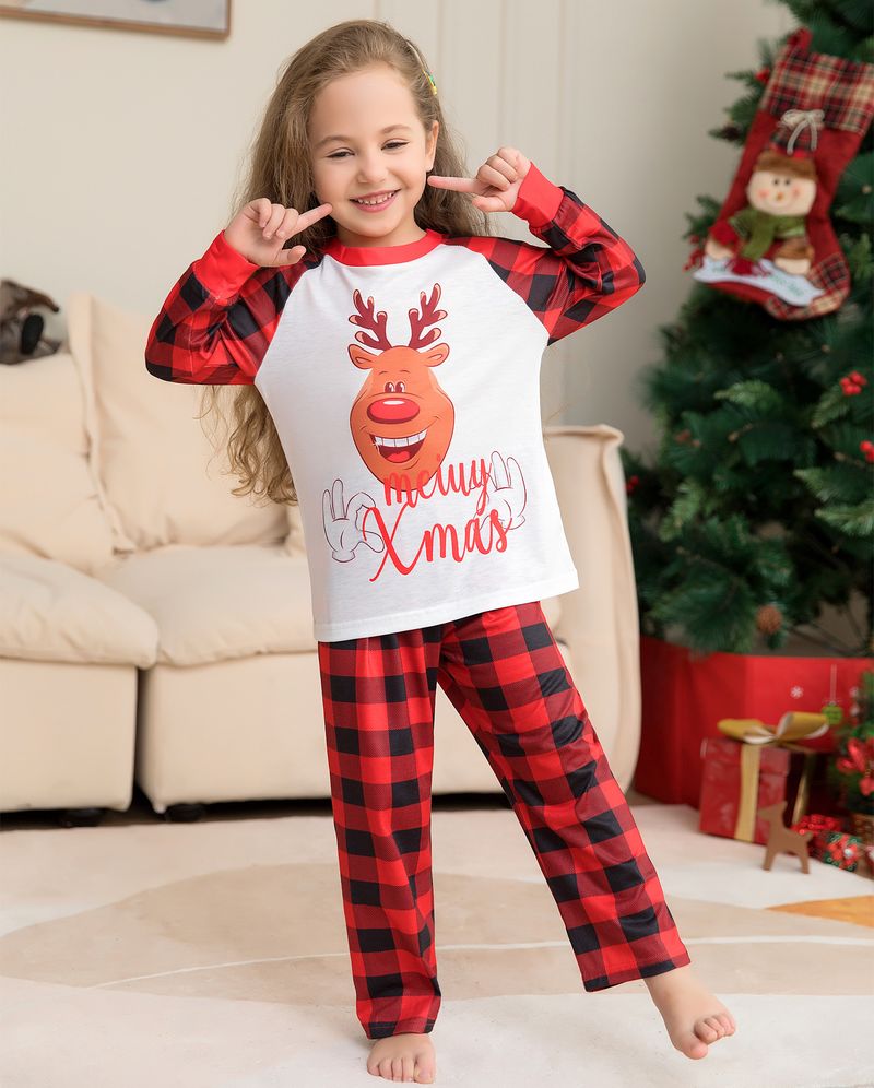 Independent Station Christmas Parent Child Set Cross Border Deer Letter Print Red Plaid Home Clothes Pajamas Soft Cute_voghion.com