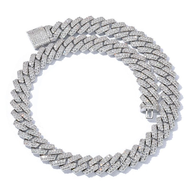 Men's Jewelry Hip Hop Necklace 14mm Copper Inlaid Zircon Diamond Cuban Chain Cross Border Trendy Men's Bracelet Jewelry_voghion.com