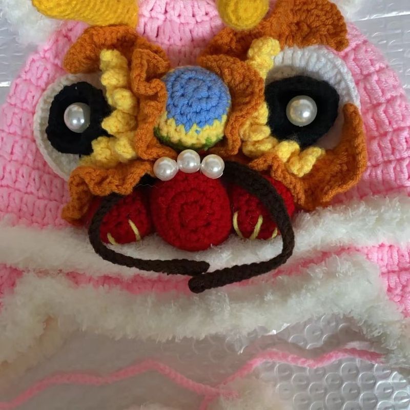 Handgehäkelte warme Glücksdrachen-Kopfbedeckung, gestrickte Neujahrs-Babymütze_voghion.com