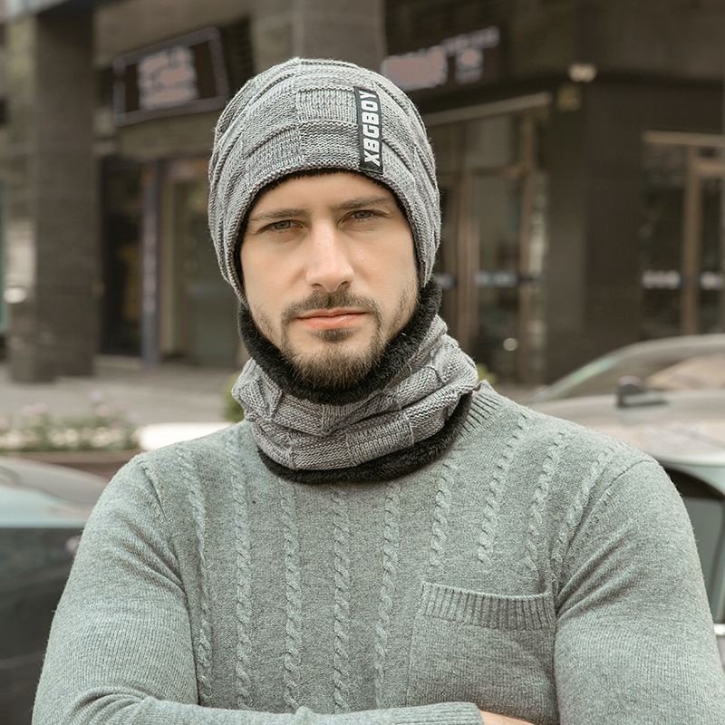 Europa y los Estados Unidos tendencia sombrero de invierno para hombres sombrero con mangas traje de babero más sombrero de lana engrosada otoño e invierno sombrero de punto para hombres_voghion.com