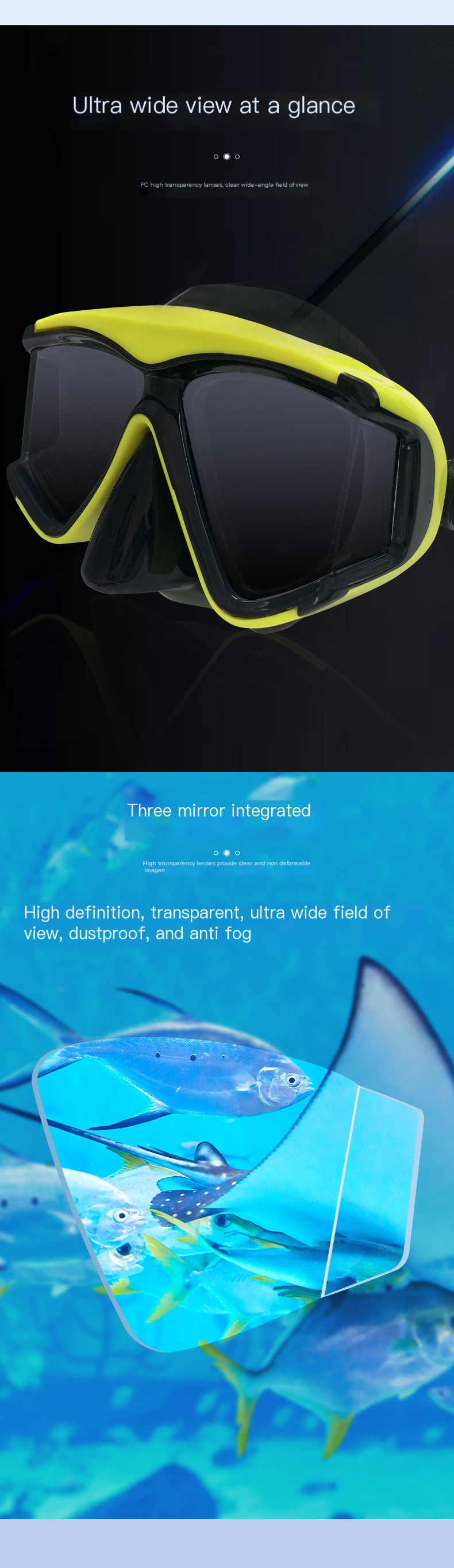 Toughened glass silicone face mask head snorkeg kit with swimming snorkel goggles_voghion.com