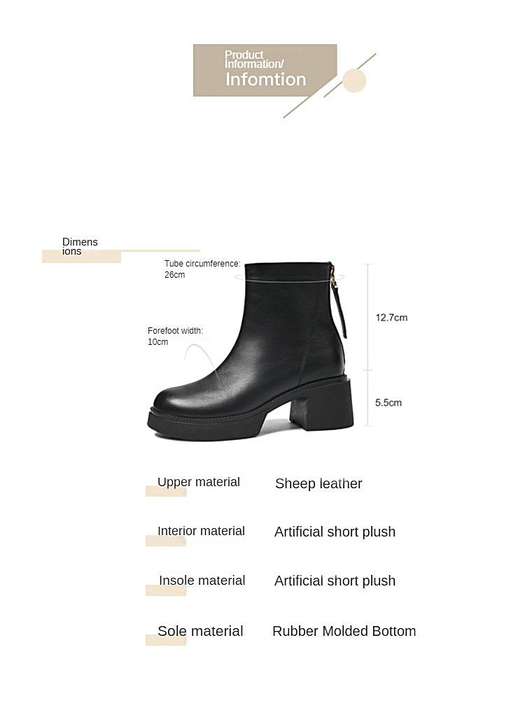 cameido Simple thick-soled ankle boots for petite women, with chunky heels and a rear zipper, fashion boots_voghion.com