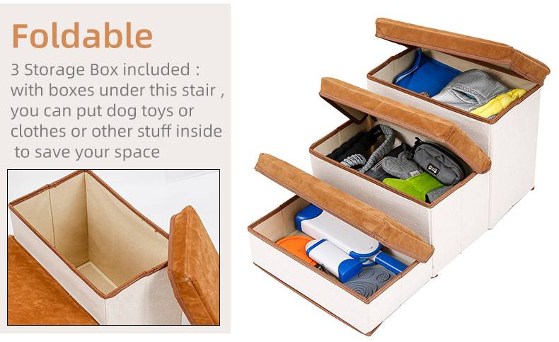 Escalier pour chien, marchepied et escalier Hesento à 3 niveaux, marchepied pour lit surélevé avec rangement et marches réglables, rampe pour lit-canapé_voghion.com