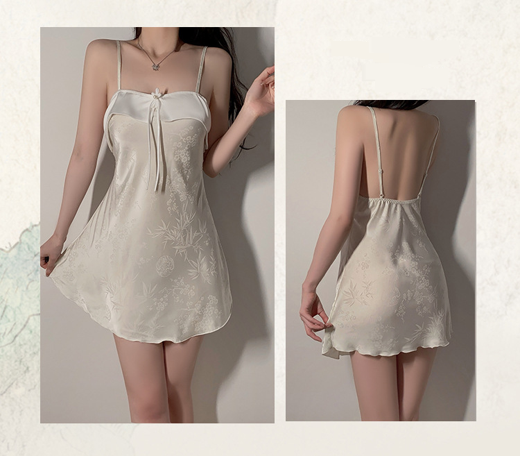 Dammekleeder Guiruo Damen Liicht Luxus Pyjama Einfach Séiss Retro Jacquard Äis Seid Sling Nuetshemd Robe Grouss Gréisst Kostüm_voghion.com