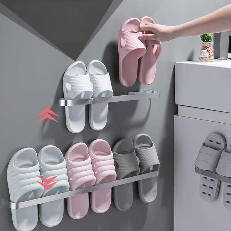 No-Drill Wall Mounted Shoe Rack - Space Aluminum Bathroom Organizer For Slippers_voghion.com