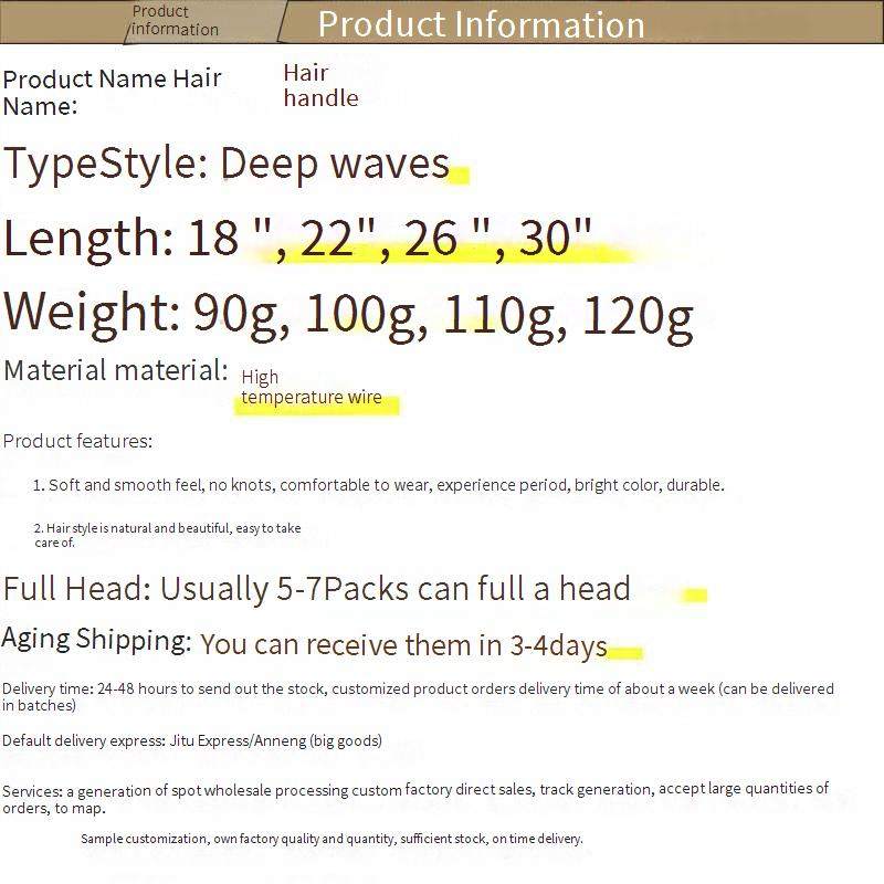 180% Density Deep Wave Crochet Hair - Synthetic Fiber Extensions With Pre-Looped Ends, For Men & Women Protective Styling_voghion.com