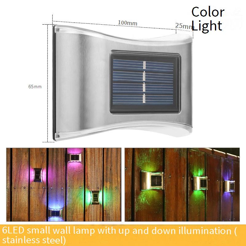 Luminária de parede LED solar, luzes de jardim externas à prova d'água com iluminação para cima e para baixo, branco quente/mudança de cor, aço inoxidável_voghion.com