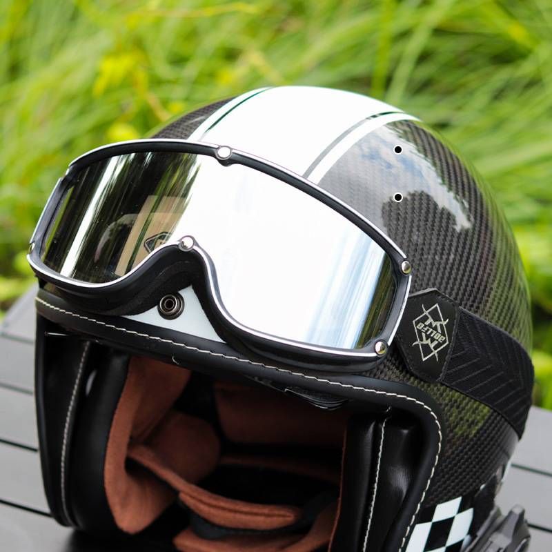 Retro Harley-Style Goggles – Motorcycle Cycling Unisex Windproof Glasses With Interchangeable Lenses (Black/White Frame, Smoke/Silver/Mirror Lenses)_voghion.com