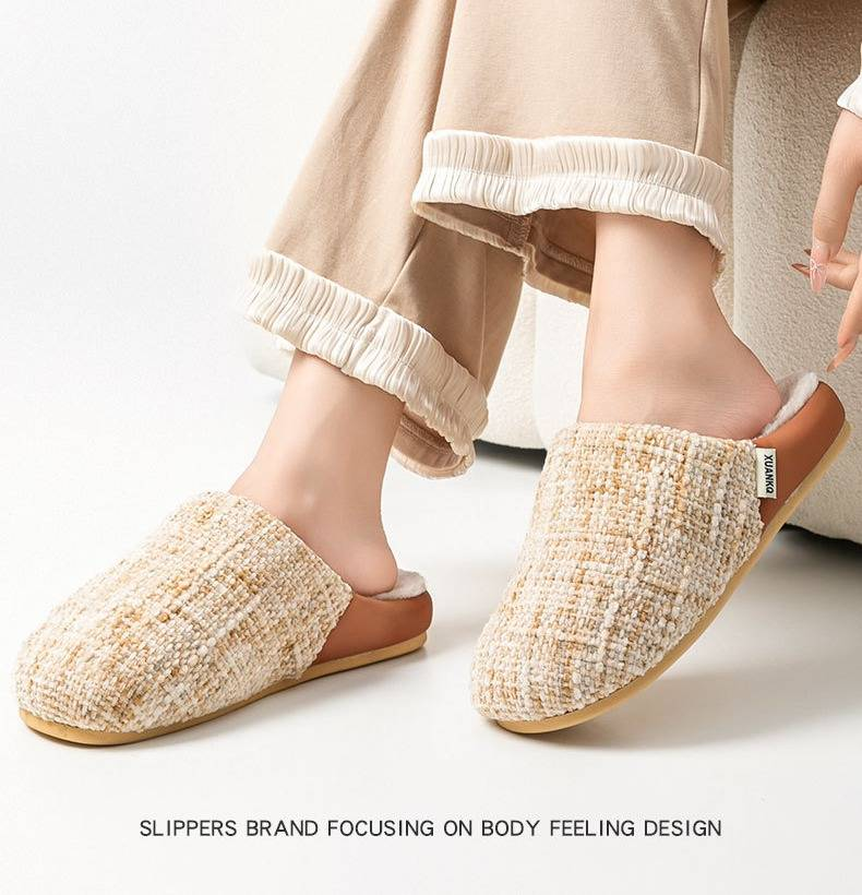 Pantofole di peluche di alta qualità per donne e uomini - Comode pantofole da casa con suola spessa antiscivolo, calda fodera in pile, design unisex per coppie in colori classici_voghion.com