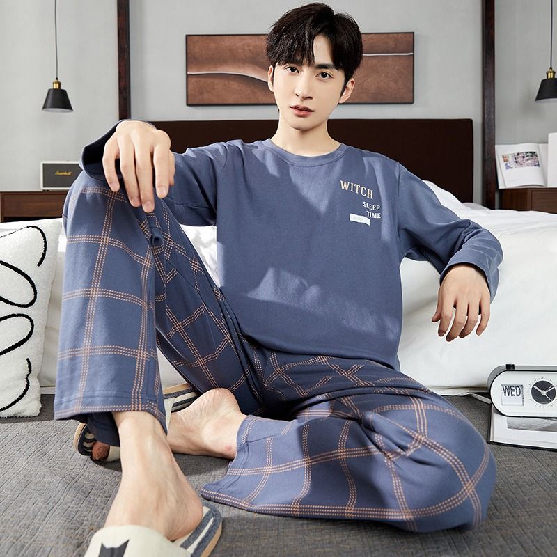 Pajamas Men In Autumn, Cotton Pullover, Long Sleeved, Loose Fit, Plus Size, Men's Home Suit For Autumn_voghion.com