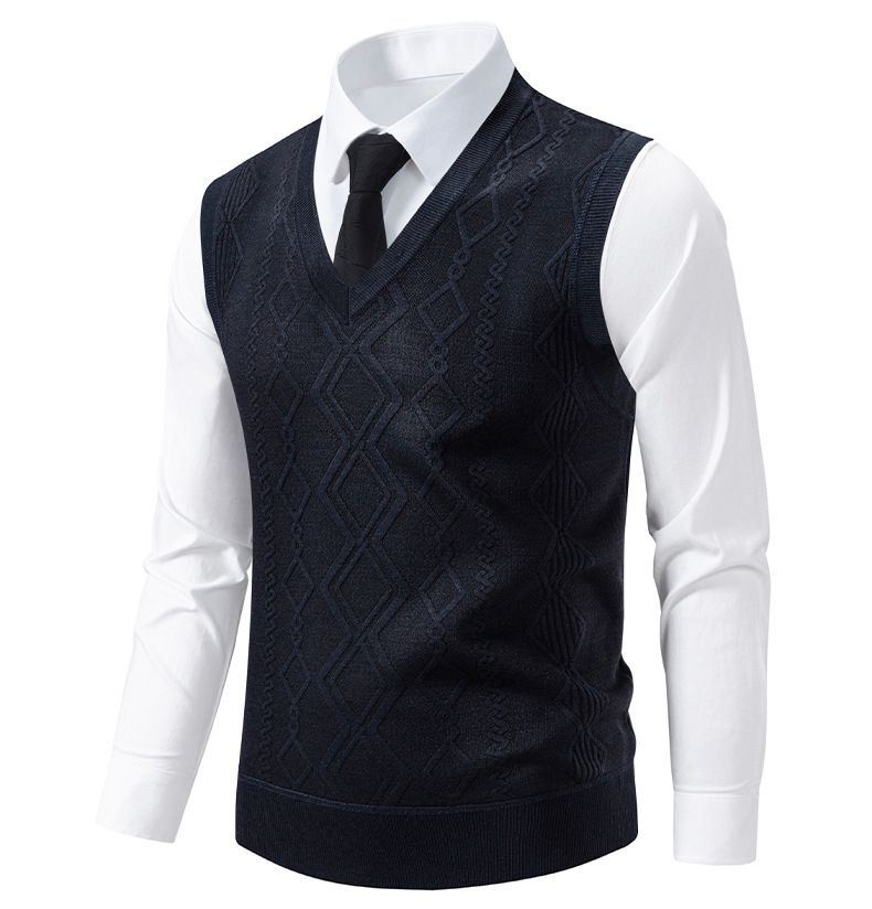 Herrenbekleidung Slim Fit Jacquard Pullover Weste Herren Slim Fit V-Ausschnitt Jacquard Pullover Weste, Strickpullover Ärmelloses Oberteil für Freizeitkleidung (L, XL, XXL)_voghion.com