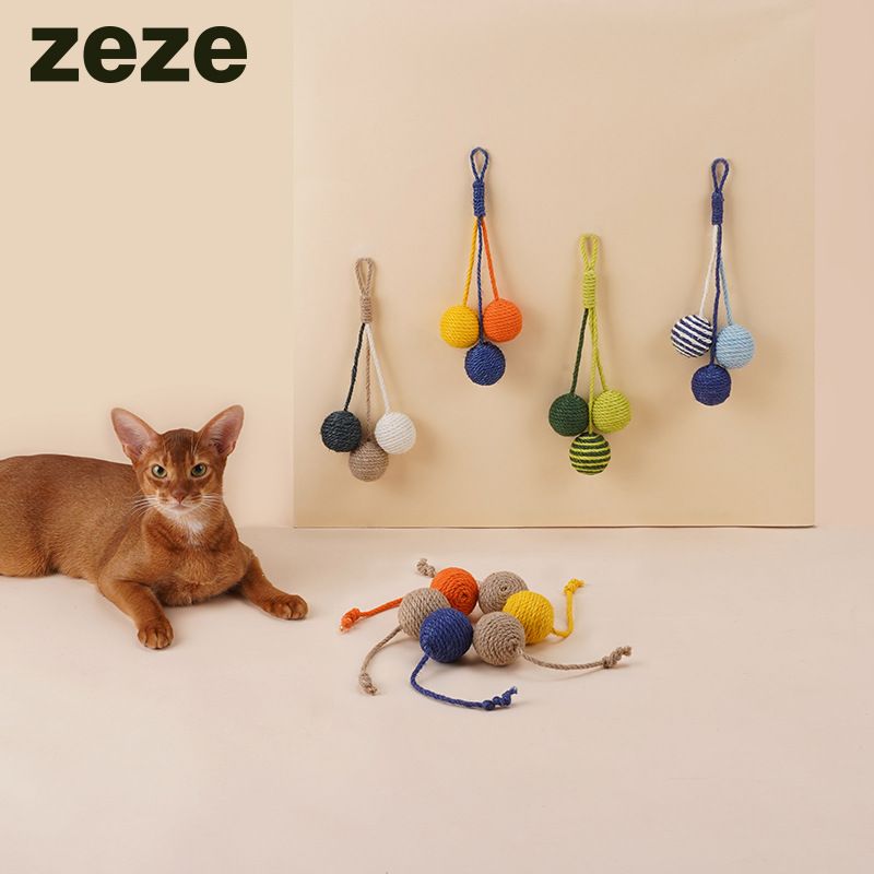 Zeze Teaser Wand Durable Chew Catnip Ball Set Cat Toy Self-Entertainment Kitten Pet_voghion.com