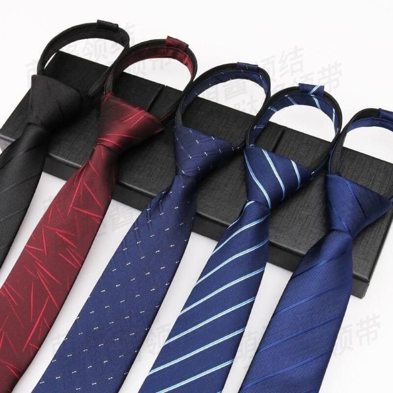 Cravatta da uomo con cerniera da 8 cm, per lavoro, da donna, per sposo, matrimonio, a righe blu, sottile, nera, senza bisogno di annodare_voghion.com