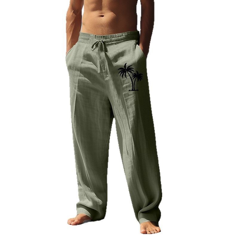 Premium Products 2025 Spring Autumn Coconut Tree Printed Cotton And Linen Pants, Men's Loose Casual Pants_voghion.com