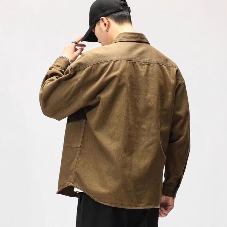 Abbigliamento da lavoro primaverile e autunnale di alta qualità, giacca in puro cotone, cardigan da uomo, camicia casual oversize a maniche lunghe_voghion.com