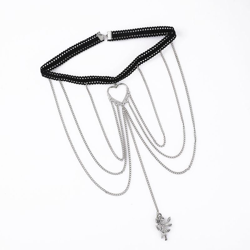 Nuevo Colgante de rosa y corazón hueco de cuerda elástica de encaje con cadenas para piernas de múltiples capas_voghion.com
