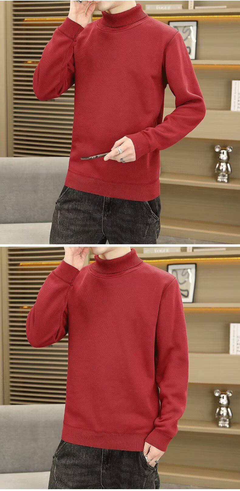 Maglione dolcevita da uomo in velluto e a collo alto, maglione casual da uomo autunno e inverno, semplice e alla moda, pullover elegante_voghion.com