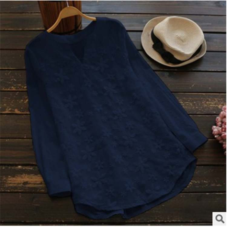 Maglietta a maniche lunghe con ricamo in pizzo da donna_voghion.com