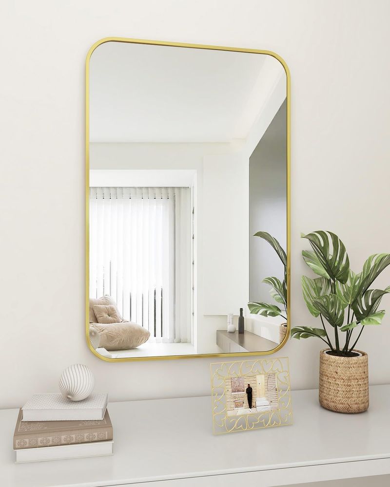 Wall-mounted Makeup Mirror Round Corner Square Wall-mounted Decorative Mirror Aluminum Frame Bedroom Bathroom Creative Dressing Mirror Bath Mirror Gold/black_voghion.com