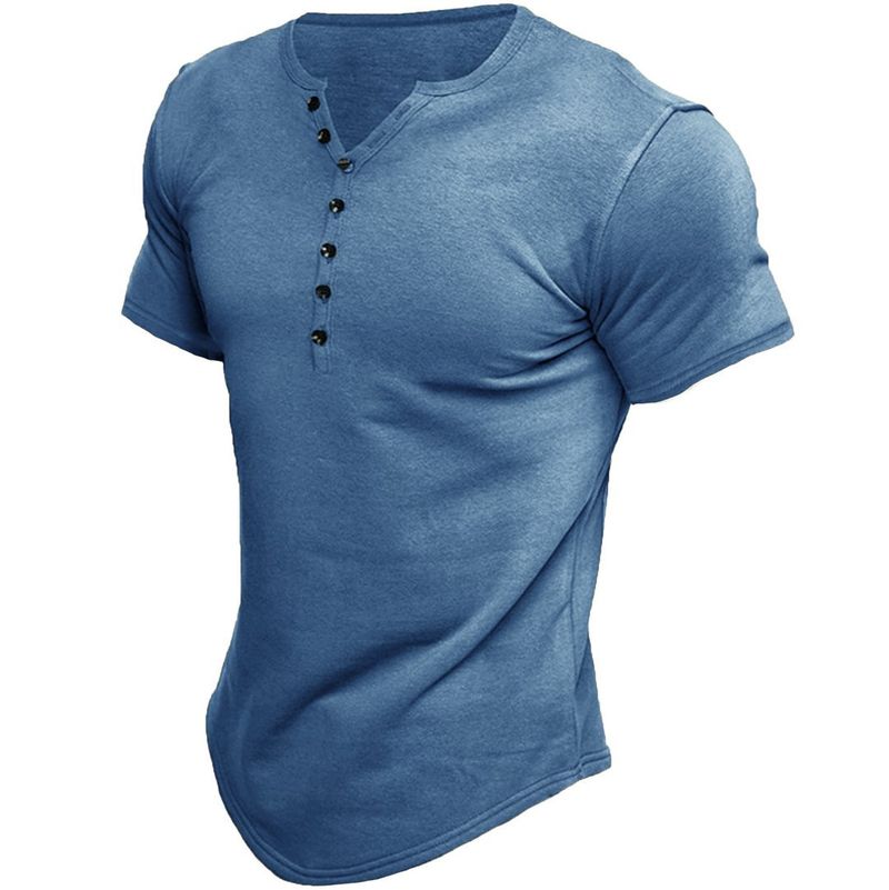 Maglietta estiva da uomo Henry Shirt, di qualità imbattibile, a maniche corte, con bottoni tinta unita_voghion.com