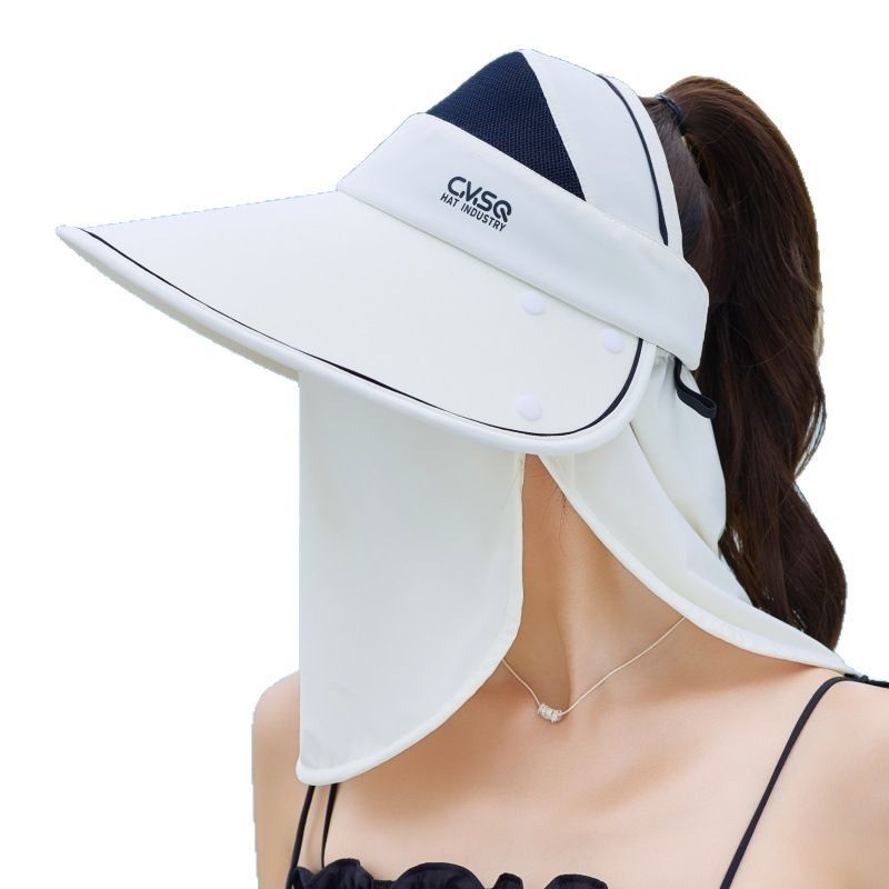 Été pour femmes cyclisme en plein air coupe-vent soleil large bord protection UV visage complet cou garde châle masque chapeau_voghion.com