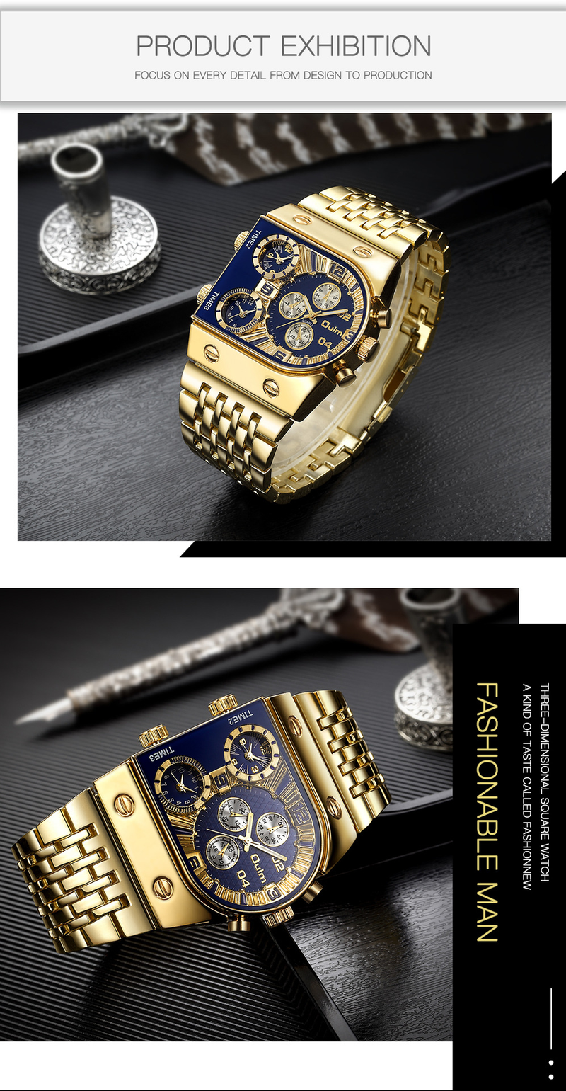 Men's Watches Multi-time Large Dial Luminous Men's Watch Steel Belt Leisure Quartz Watch Gold_voghion.com