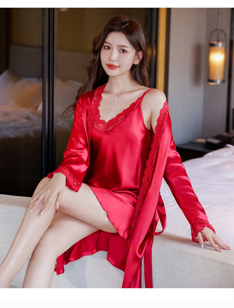 Pigiami da donna, bretelle sexy, stile primaverile e autunnale, camicia da notte in seta ghiacciata sottile, abito a due pezzi, abbigliamento per la casa in seta sintetica_voghion.com