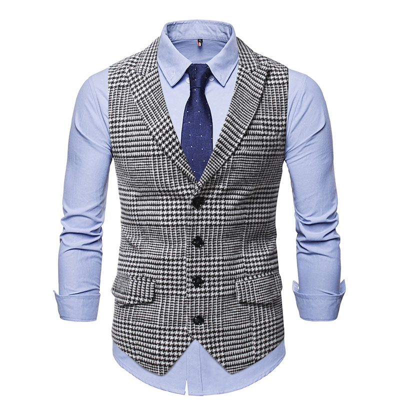 Colete masculino xadrez único breasted casual terno colete_voghion.com
