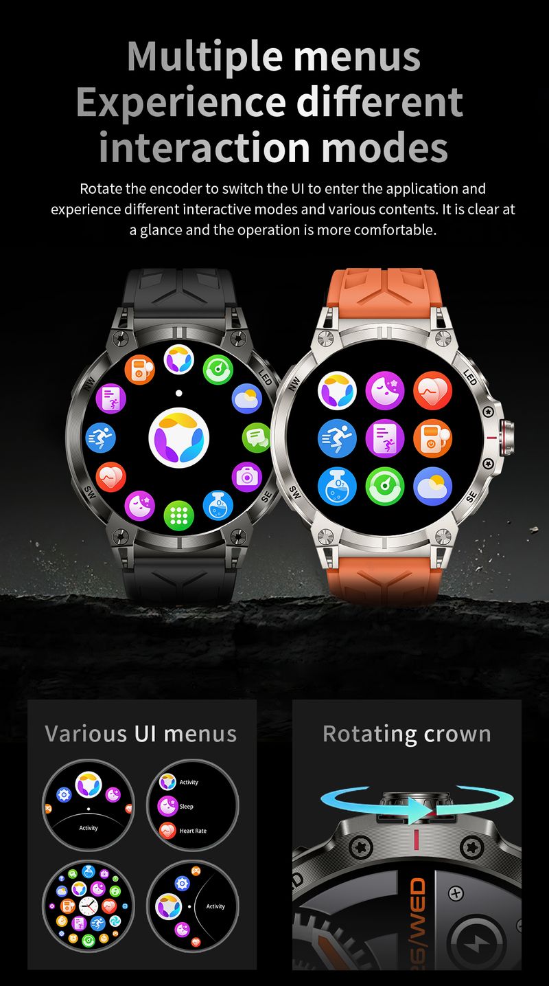LED Lighting Men's Smart Watch Heart Rate Monitoring Bluetooth Call 760mAH Large Battery GPS Trajectory IP68 Waterproof Fitness Smartwatch_voghion.com
