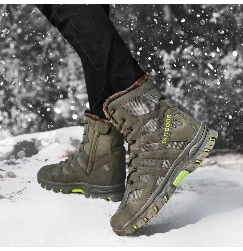 Bottes d'hiver de marque pour hommes, bottes de neige épaisses et chaudes, à lacets, bottines pour hommes, bottes de moto imperméables pour hommes, taille 47_voghion.com