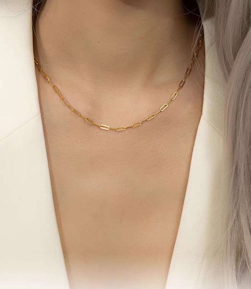 Damenschmuck, einfache Halskette mit Büroklammer, klassische, vielseitige Edelstahlkette, minimalistische Kreuz-Halskette, Modeschmuck_voghion.com