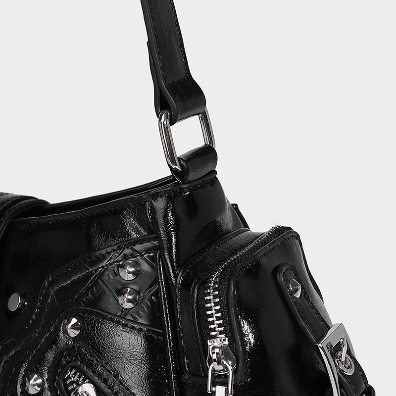 Sac à main tendance à rivets, bandoulière simple, multi-poches, en cuir ciré à l'huile, nouvelle tendance printemps-été 2025, polyvalent_voghion.com