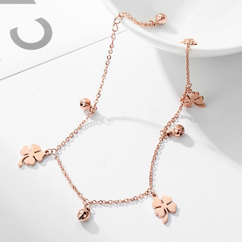 Shuosbai Lucky Clover Bells Charm Fußkettchen Fußkette Damen Sommer Sandale Knöchelarmband_voghion.com