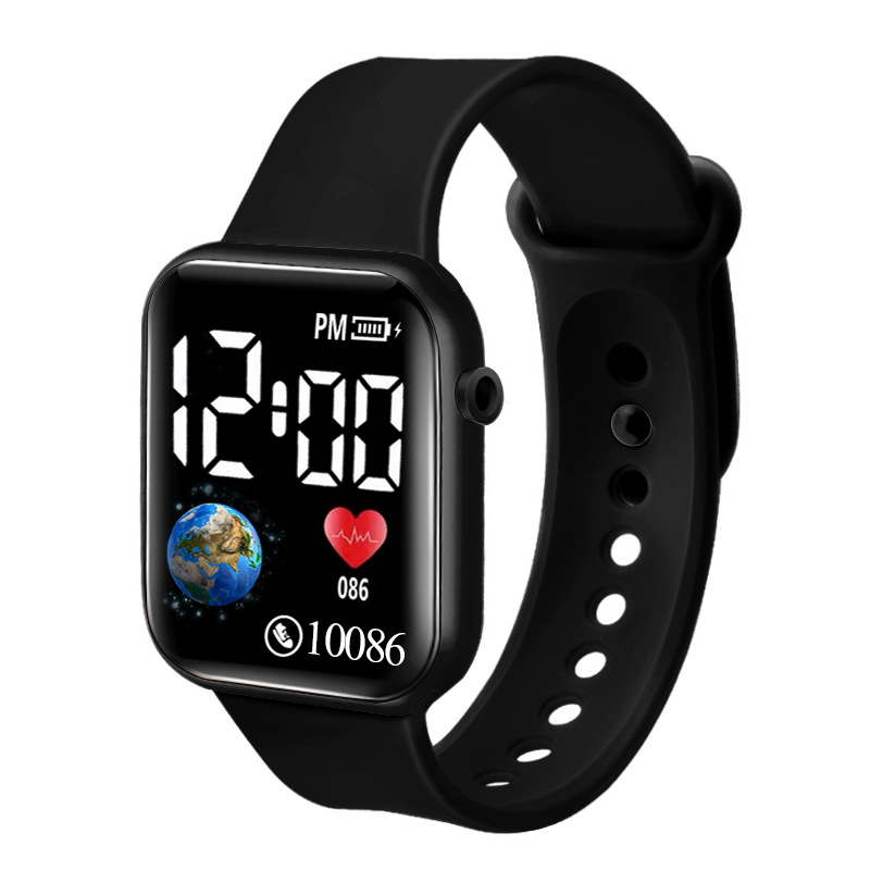 Tech-Sense Earth LED Student Electronic Watch Small Square Waterproof Wristband Face Single_voghion.com