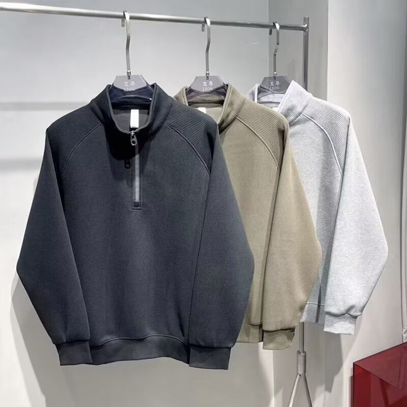 Halbhoher Sweatshirtkragen für Herren, modischer neuer Stil, vielseitige Basiskleidung, lockerer Überzieher mit halbem Reißverschluss für den Herbst_voghion.com