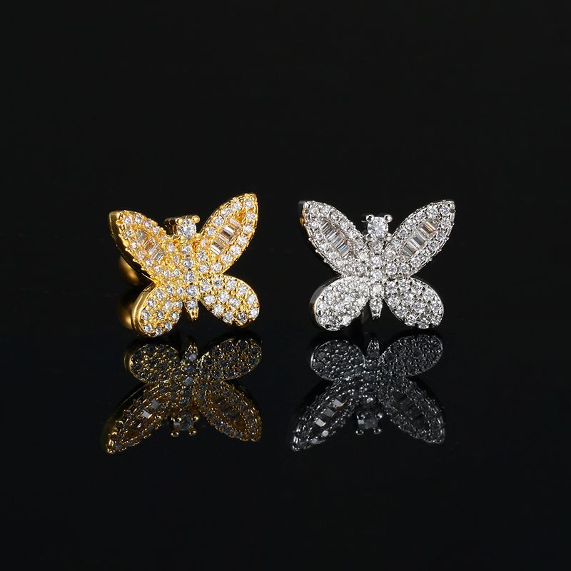 Orecchini piercing unisex per donna con micro zirconi intarsiati, orecchini popolari a forma di farfalla e fiore, a vite, con osso per le orecchie_voghion.com