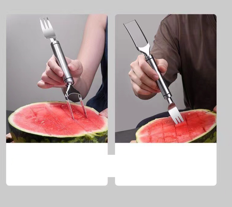 Edelstahl doppel kopf wassermelone schneider multi-zweck obst gabel haushalt obst splitter wassermelone schneider_voghion.com