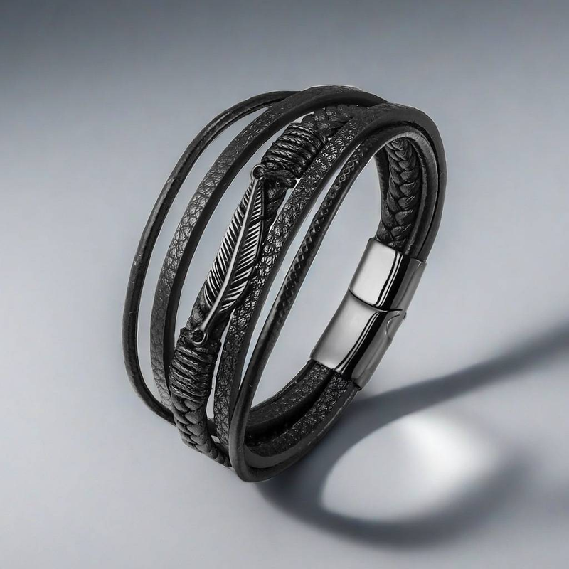 Lederseilarmband Herren Punk-Stil Federarmband_voghion.com