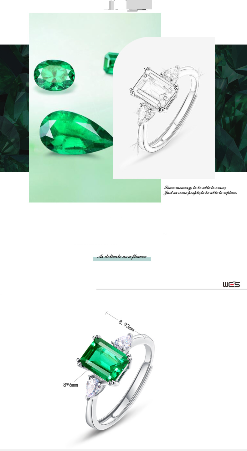 Neu S925 Silber Ring frauen Einfache Prinzessin Platz Kultiviert Smaragd Mode Edelstein Armband_voghion.com