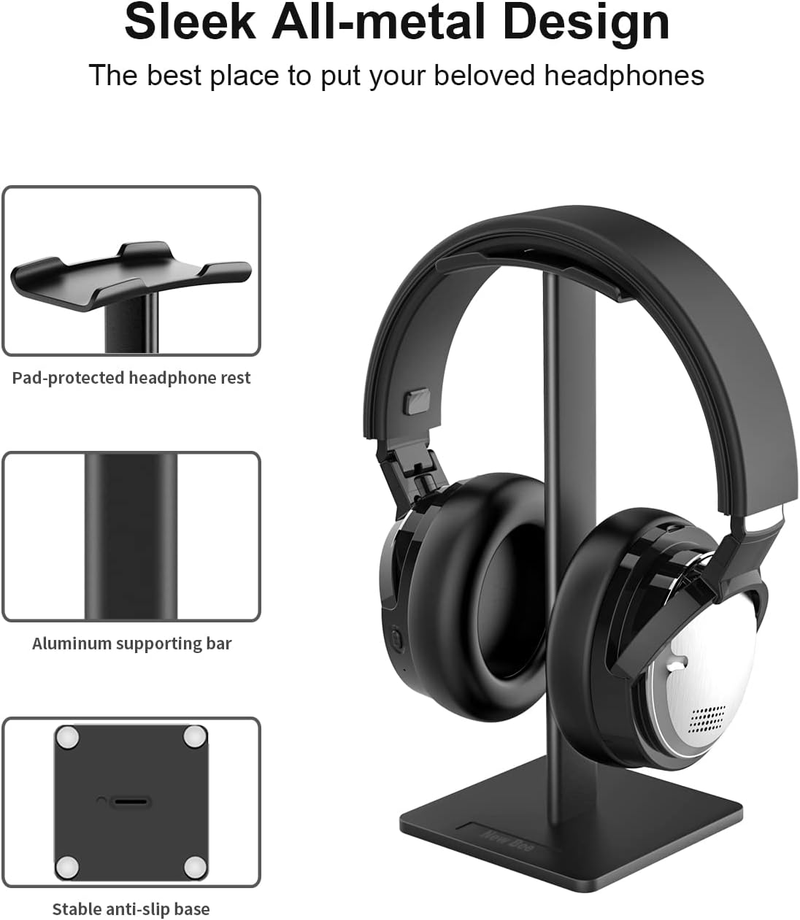 Headphone Stand Headset Holder Earphone Stand With Aluminum Supporting Bar Flexible Headrest ABS Solid Base For All Headphones Size (Black)_voghion.com