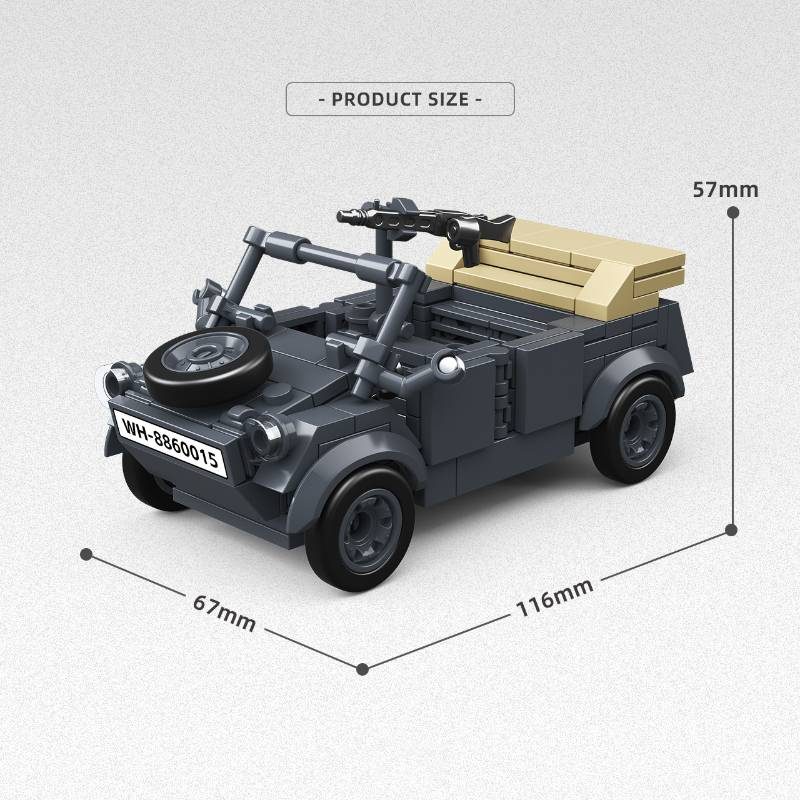 Modelo clássico militar do exército da Segunda Guerra Mundial, tipo 82, Kübelwagen e Sd.Kfz.2, motocicleta de meia-lagarta, brinquedo de bloco de construção_voghion.com