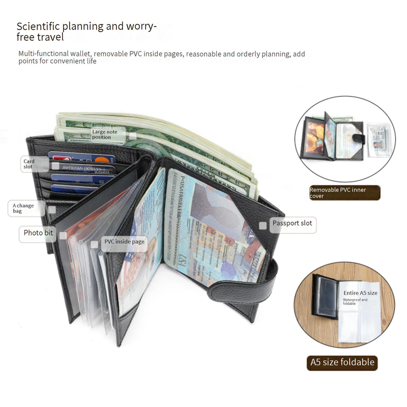 Men’s Bags Leather Wallet Men's Genuine Leather Passport Document Leather Case First Layer Cowhide Multifunctional Men's Wallet_voghion.com